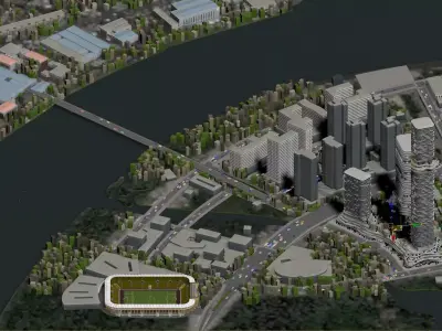 Organic Skyscraper Complex with Sky Gardens and Riverside City 3D model