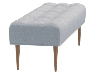 Modern Button Tufted Bench Upholstered in Pale Grey   3D model