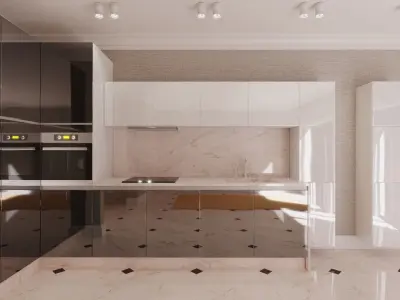 kitchen and studio interior design Low-poly 3D model