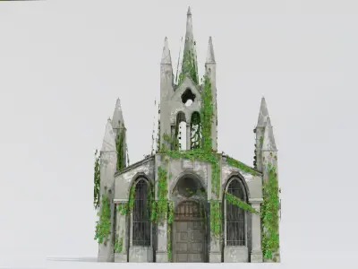 Cathedral church Abandoned old - realistic low poly Low-poly 3D model