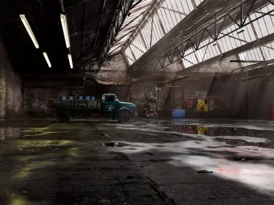  Warehouse Detailed Blender File Textured and Volumetric Lights Low-poly 3D model
