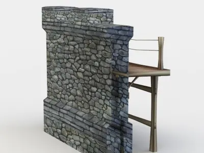 Masonry wall with wooden platform Low-poly 3D model