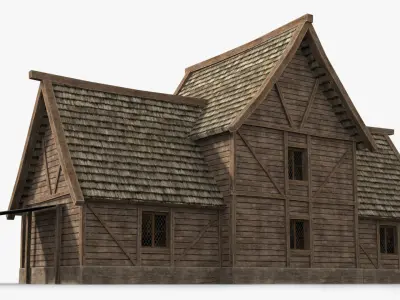 Medieval house x4 Low-poly 3D model