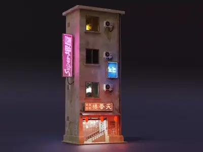 Cyberpunk Building Low-poly 3D model