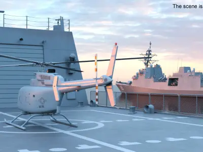  Naval Destroyer with Northrop Grumman Fire Scout Grey 