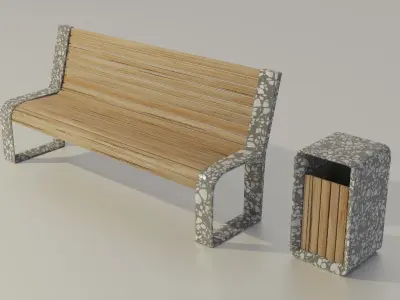 Bench and urn 2 3D model