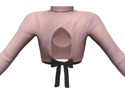 Bow Tied Open Back Turtle Neck Long Sleeve Crop Sweater Top Low-poly 3D model