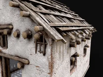Village White Clay House 1 Low-poly 3D model