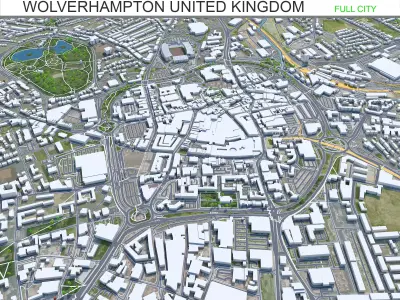 Wolverhampton United Kingdom 30km Low-poly 3D model