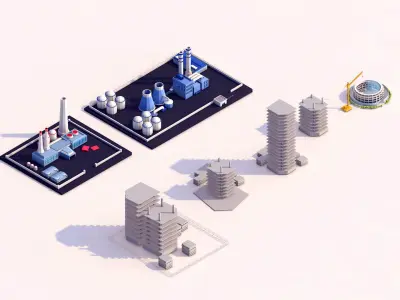 Low Poly Buildings Pack 3D model