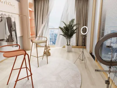 Modern live broadcast room clothing store Low-poly 3D model