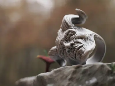 Ring Wooden face with Horns 3D print model