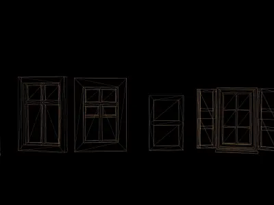 Window Set Low Poly Game Ready wooden door Low-poly 3D model