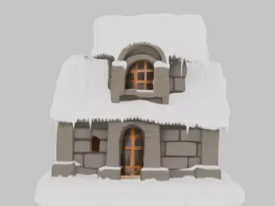 Snowy Stone Cabin Low-poly 3D model
