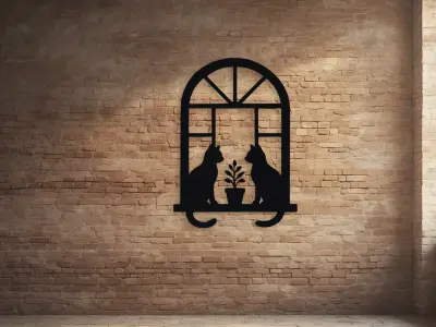 Cats on Window Sill Wall Decor 3D model