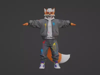 Futuristic Anthro Wolf Base Mesh - Techwear Character Low-poly 3D model