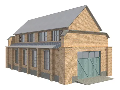 Warehouse 2 brick house with two garages Low-poly 3D model