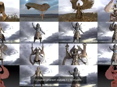 Egyptian pharaoh statues 1 3D Model Pack