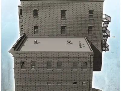 Large brick residential building with flat roof and lamp post 12 3D print model