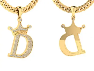 CROWN ALPHABET PENDANT WITH DIAMONDS 3D print model