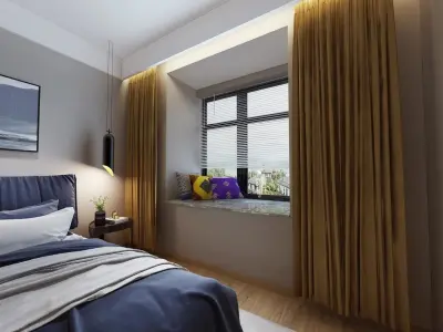 Simple and cozy bedroom Vray 3D modelA07 3D model