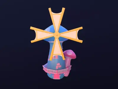 Asset - Cartoons - Background- Windmill - Hight Poly Low-poly 3D model