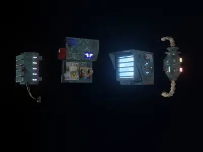 Low poly cyber punk streetlight set Low-poly 3D model