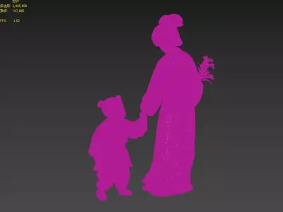 Abstract Tang Song Street Scene Mother and Child 3D model