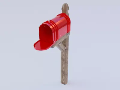 Mailbox on wooden post Low-poly 3D model
