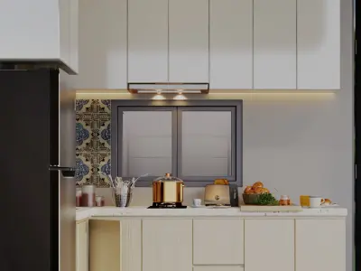 Modern Minimalist Kitchen 3D Model High-Quality Interior Asset Low-poly 3D model