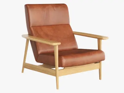 Mid-Century Show Wood High-Back Leather Armchair Low-poly 3D model