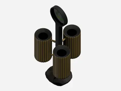 Triple cage type circular wooden trash can Low-poly 3D model