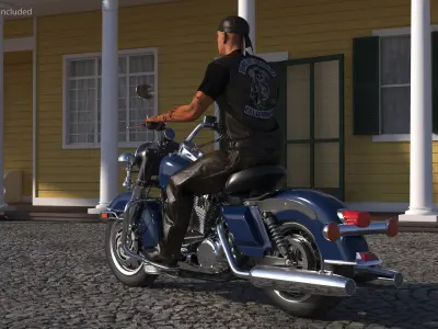  Biker on Classic Cruiser Motorcycle 