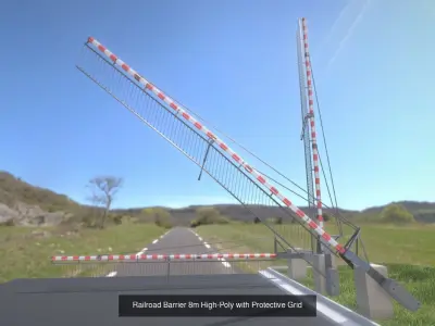Railroad Barrier 8m with Protective Grid High and Low-Poly 3D Model Pack
