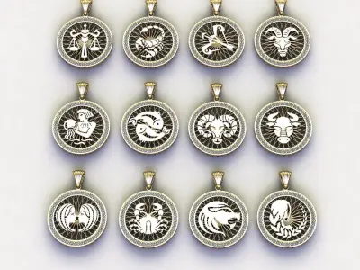 horoscope necklace serial gold silver 12 pieces stl  3D model