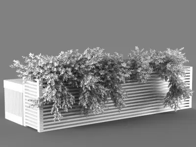 bench1242 wooden planter with plants in it 3D model