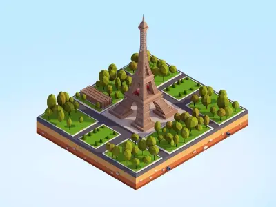 Cartoon Low Poly Eiffel Tower Landmark Low-poly 3D model