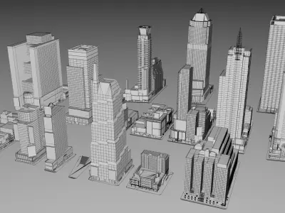 17 NYC Times Square Buildings Collection Pack  Low-poly 3D model