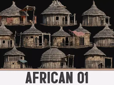AFRICAN 01 with INTERIORS 4K TEXTURES Low-poly 3D model