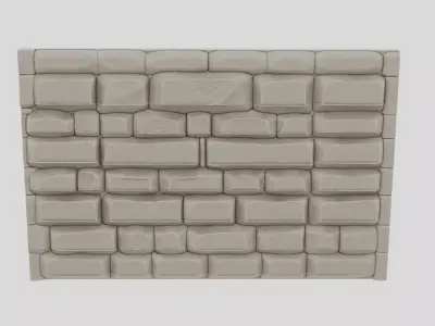 Fantasy Stone City Wall Segment for 3D print Low-poly 3D model