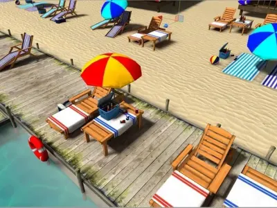 Beach sitting assets Low-poly 3D model