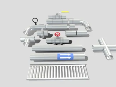 Pipe Fittings Set Low-poly 3D model