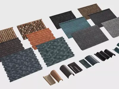 Roof Shingles pack 6 different types around the wolrd Low-poly 3D model