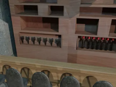 Bar with Wine Bottle and Chair 3D model