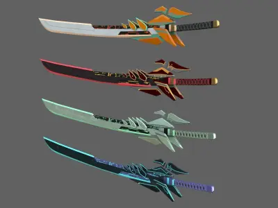 Futuristic SciFi Sword PACK - 4 Swords with Distinct Designs Low-poly 3D model