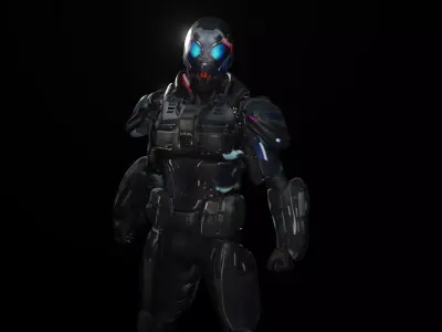 Cyberpunk Neon Soldier  Low-poly 3D model