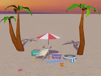 Low poly Beach Set Game Ready two palm trees in desert Low-poly 3D model