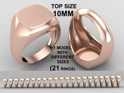 cushion square Signet Ring Base 10 MM top in All sizes 276-MWC 3D print model