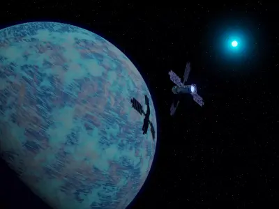 Ice planet with satellite 3D model