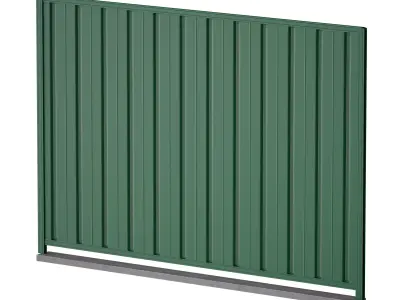 Metal fence made of profile sheet with a wicket sliding gates 3D model